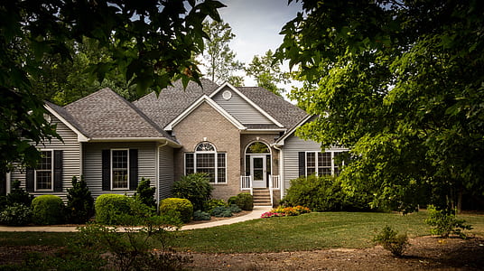 brown and white bungalow house surrounded of green trees thumbnail