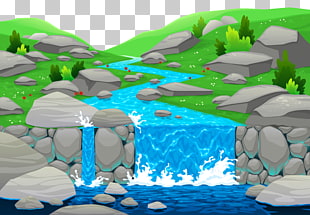 Cartoon River , Waterfall Ground , river digital art PNG clipart
