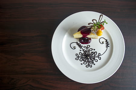 Pie With Red Syrup Gourmet on White Plate thumbnail