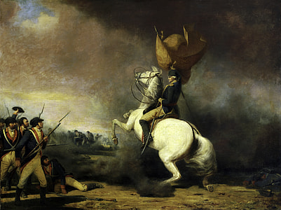 George Washington rallying his troops at the Battle of Princeton in New Jersey thumbnail