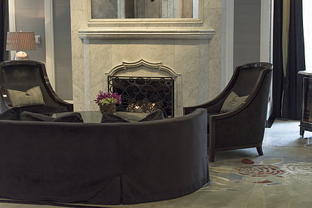 black suede couch with two armchairs thumbnail
