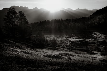 grayscale photography of moutains thumbnail