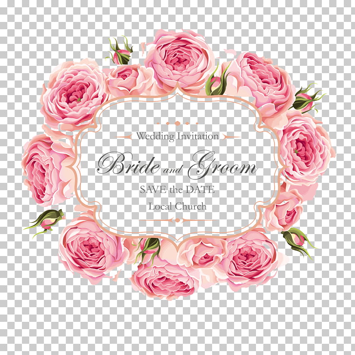 Wedding invitation Rose, Creative roses invitation design, pink flowers with text overlay PNG clipart