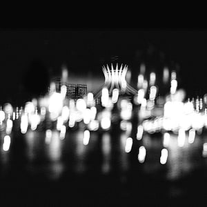lights, dark, night, urban, city, black and white thumbnail
