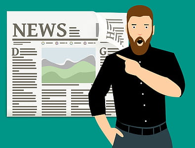 Front page news illustration with amazed man. thumbnail