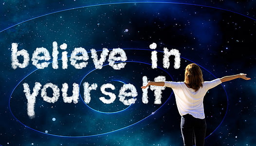 woman in white shirt spreading arms with believe in yourself text overlay thumbnail