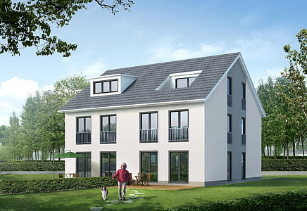 white and gray 2-storey concrete house photo thumbnail