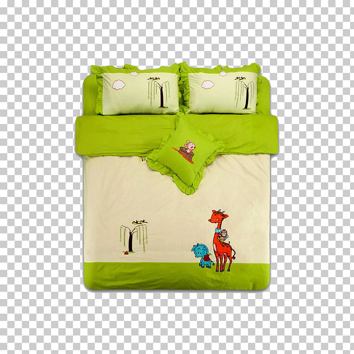 Textile Bedding Green Bed sheet, Simple bed PNG clipart