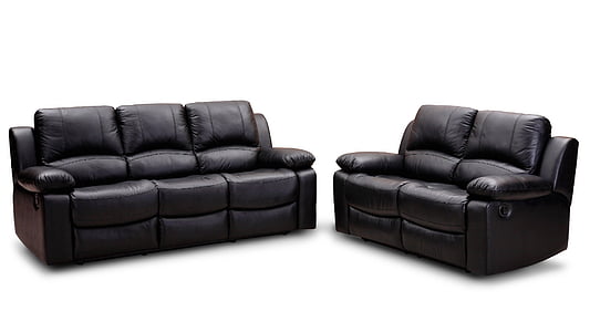 two black leather 2-seat and 3-seat sofas thumbnail