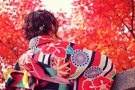 woman in multi-color kimono during day time thumbnail