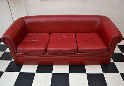red leather 3-seat sofa thumbnail
