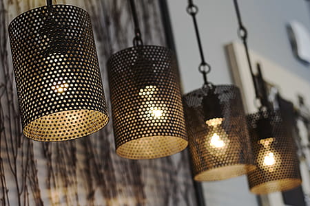 Four Black Turned on Pendant Lamps thumbnail