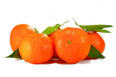 five orange fruits with white as background thumbnail