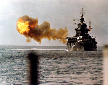 The battleship USS Idaho shells Okinawa in World War II thumbnail