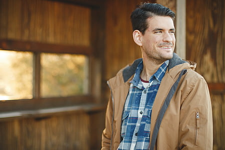 man wearing brown jacket thumbnail