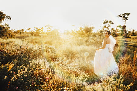 photo of bride standing on brown grass field thumbnail