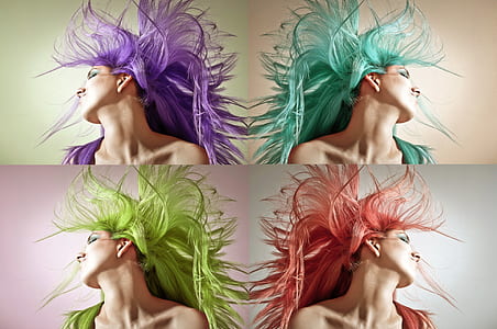 women with four assorted-color hair collage thumbnail