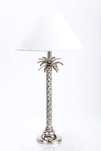 Gray Metal Table Lamp With White Cone Lampshade thumbnail