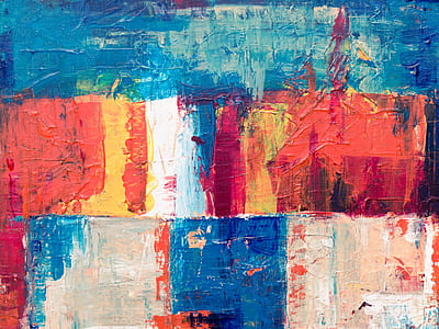photo of blue, orange, and white abstract painting thumbnail