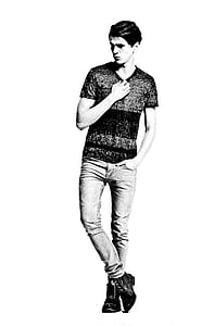 grayscale photo of man standing hands in pocket thumbnail