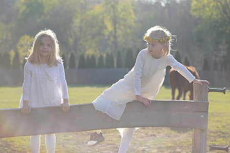 two girl on wooden fence thumbnail