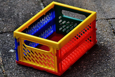 yellow, green, and orange plastic crate thumbnail