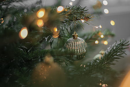 selective focus photography of bauble on Christmas tree thumbnail