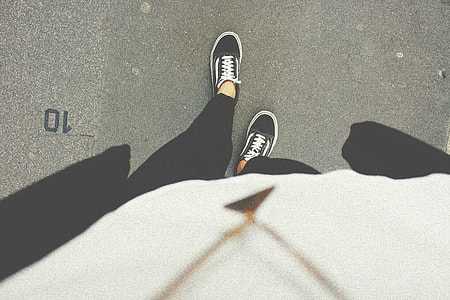 A person looking down at his feet and shoes thumbnail