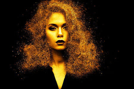edited photo of woman wearing v-neck top and gold glitter hair thumbnail