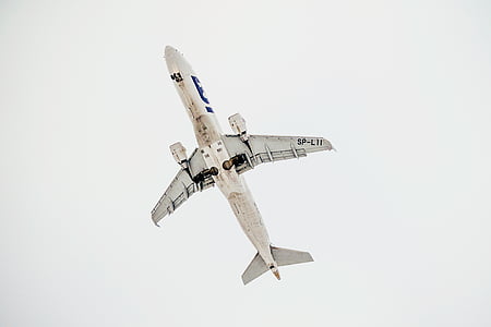 white and blue airplane about to take off thumbnail