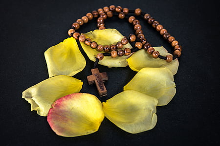 yellow petals and brown rosary necklace thumbnail