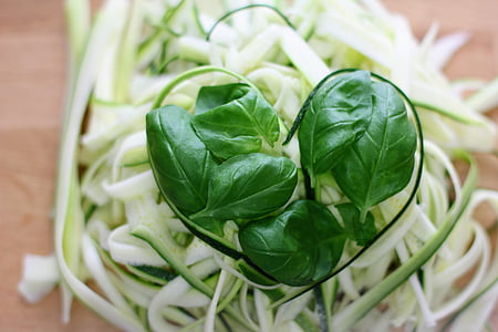 shredded cucumber and basil leaves thumbnail