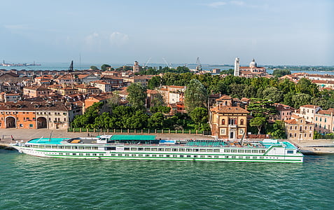 white and blue cruise ship beside city building thumbnail