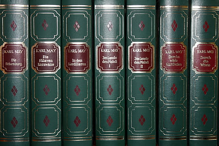 piled Karl May labeled books thumbnail