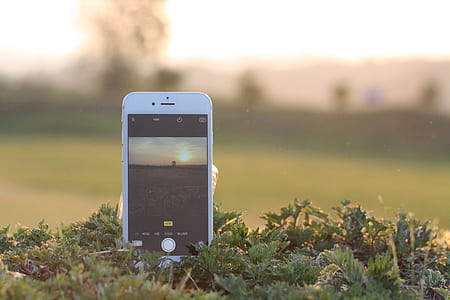 selective focus photography of silver iPhone 6 showing sunset thumbnail
