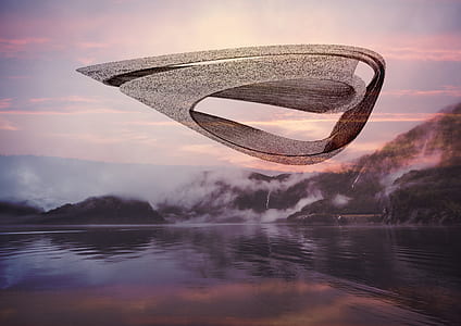 gray ornament with mountain and river background thumbnail