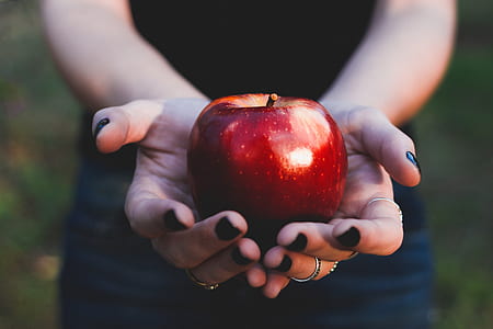 person holding red apple fruit thumbnail