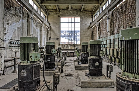 green industrial engines inside room thumbnail