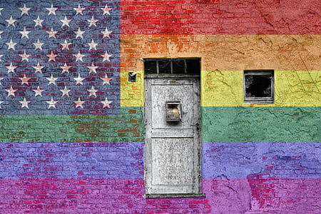 gray door of multicolored wall thumbnail