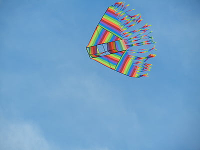 low-angle photography of multicolored kite under clear sky at daytime thumbnail