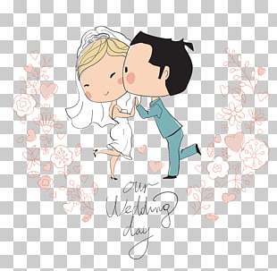 Wedding invitation Bridegroom Illustration, Wedding cartoon characters, bride and groom illustration PNG clipart