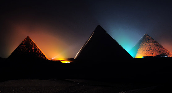 Pyramids at night in Giza, Egypt thumbnail