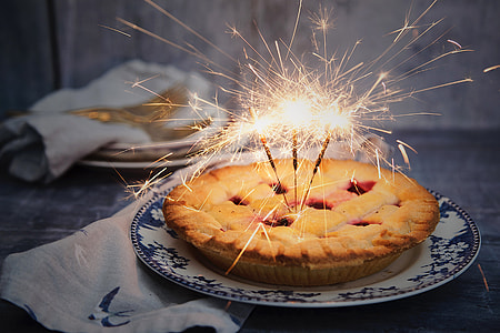 Birthday Pie with three sparklers as Candles thumbnail