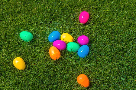 Easter eggs on grass field thumbnail