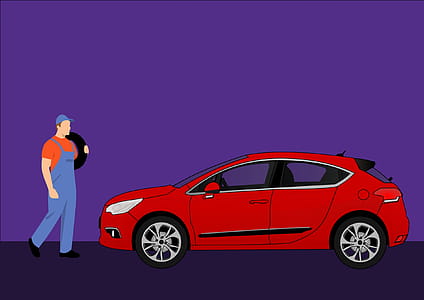 Illustration of auto mechanic getting ready to work on a car thumbnail