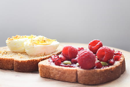 Two Boiled Egg and Raspberries on Loaf Bread thumbnail