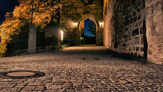 bricked road during nighttime thumbnail