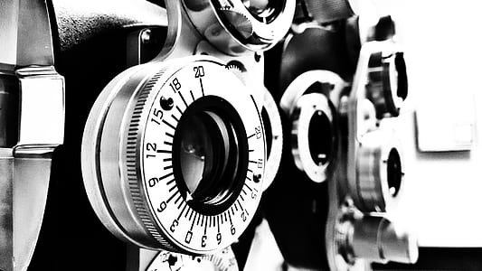 grayscale photo of phoropter thumbnail