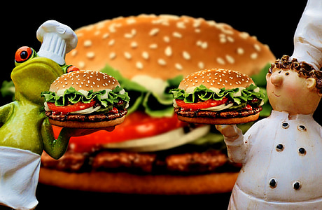 chef and frog holding hamburger illustration thumbnail