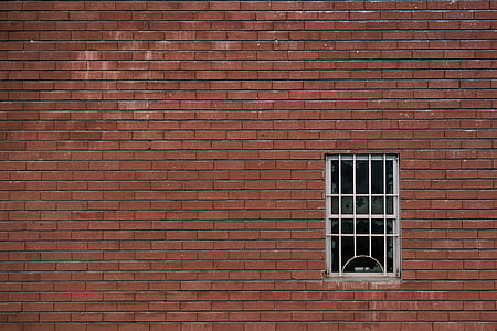 brown brick wall with white metal window grills thumbnail